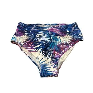 Swimsuits For All Plus High Waisted Palm Leaves Blue Purple Bikini Bottom Sz‎ 24